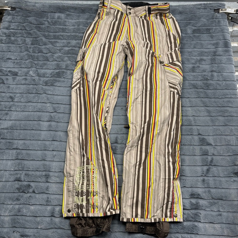 Quiksilver Squadron No 70 Brown Striped Snowboard Pants Mens Large 5K Waterproof